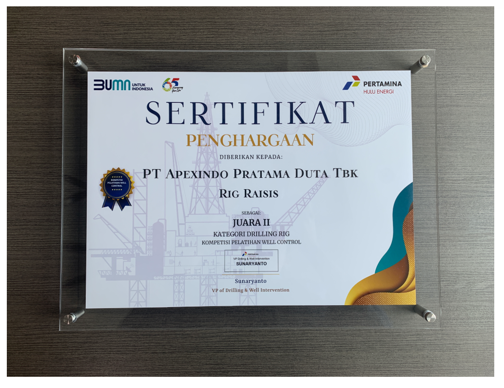 2nd place in Drilling Rig Category at the Well Control Training Competition held by PT Pertamina Hulu Energi